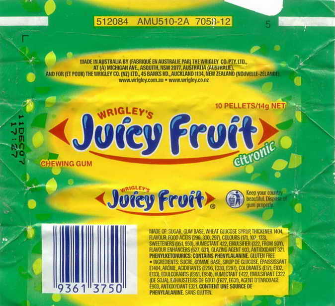 Juicy Fruit Wrigley pellets