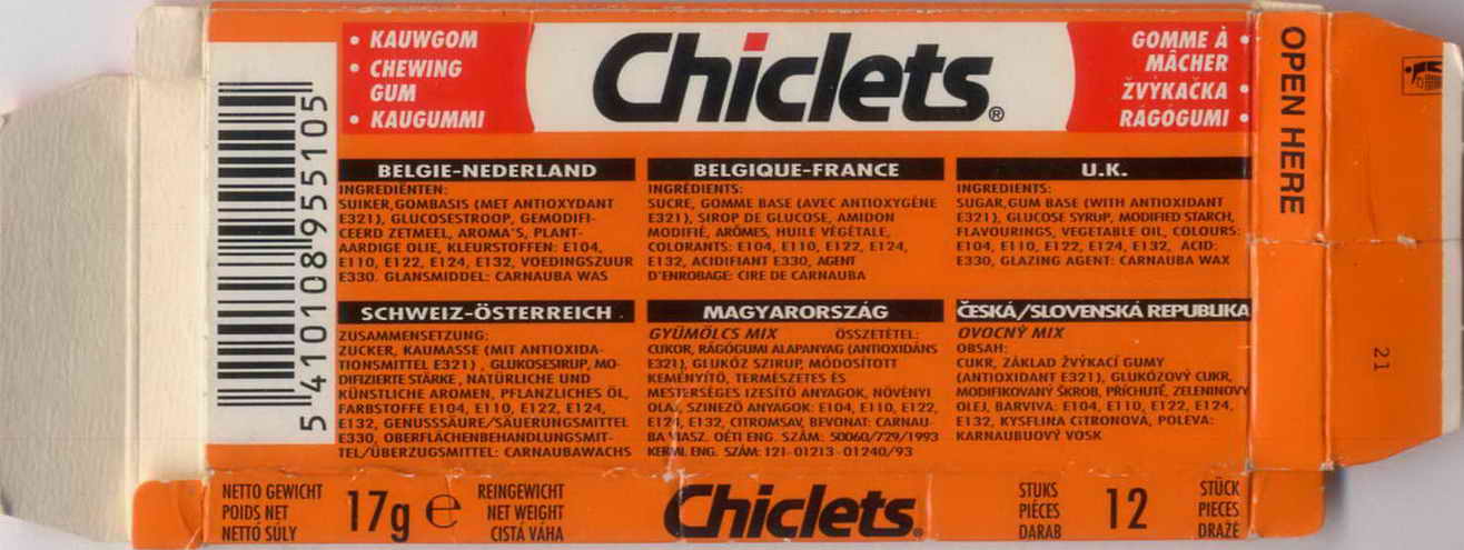 CHICLETS box pellets