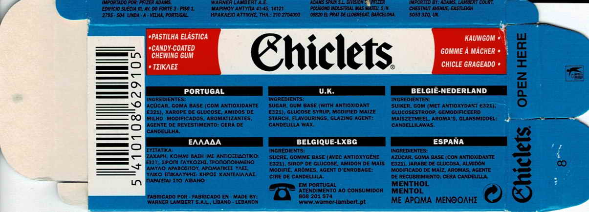 CHICLETS box pellets