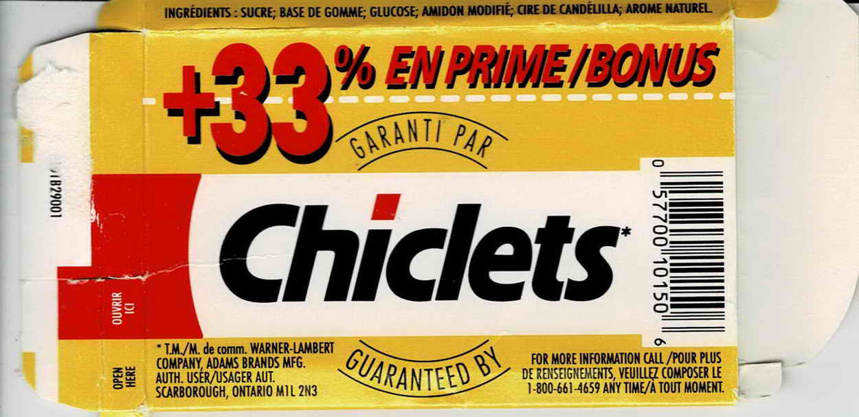 CHICLETS box pellets