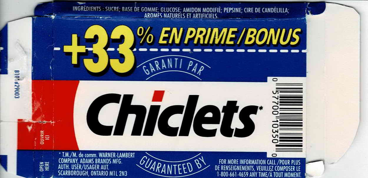 CHICLETS box pellets