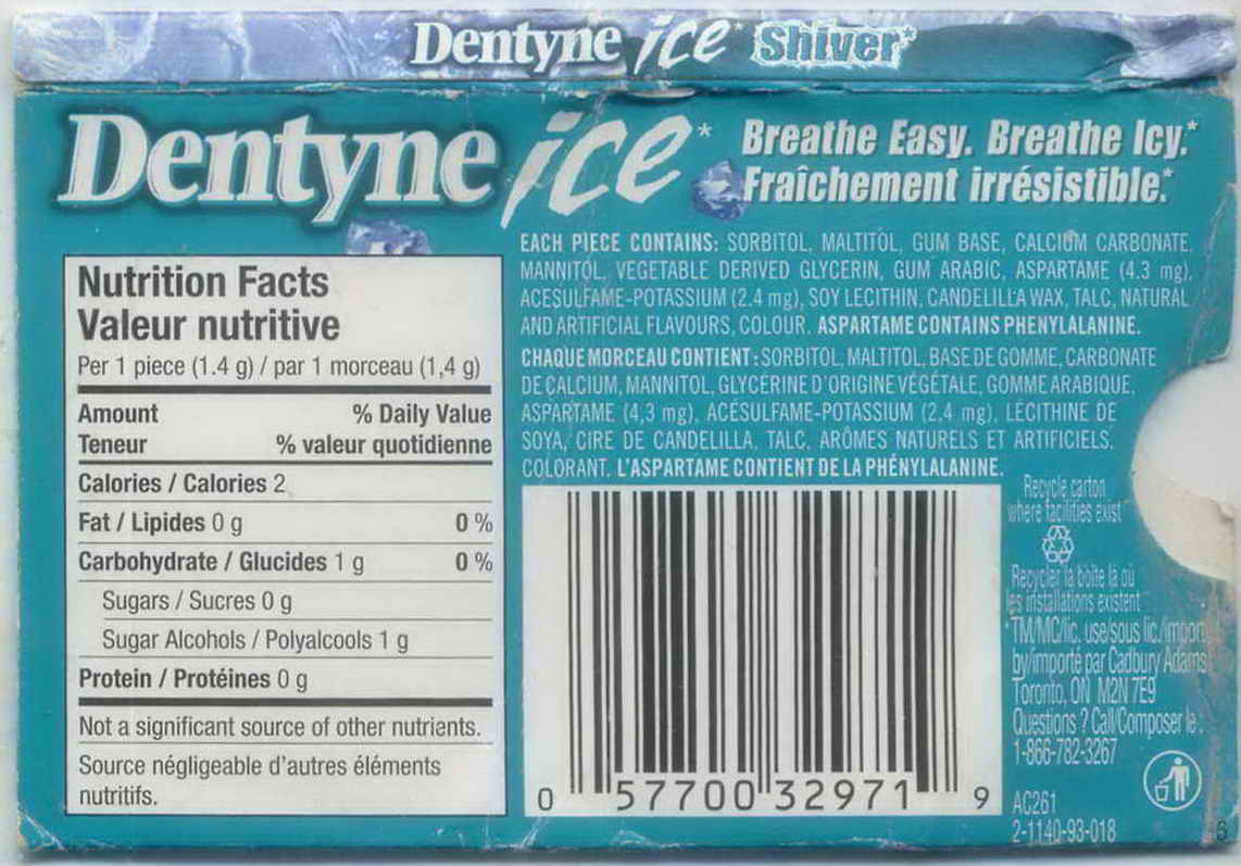 DENTYNE blister pellets Canada