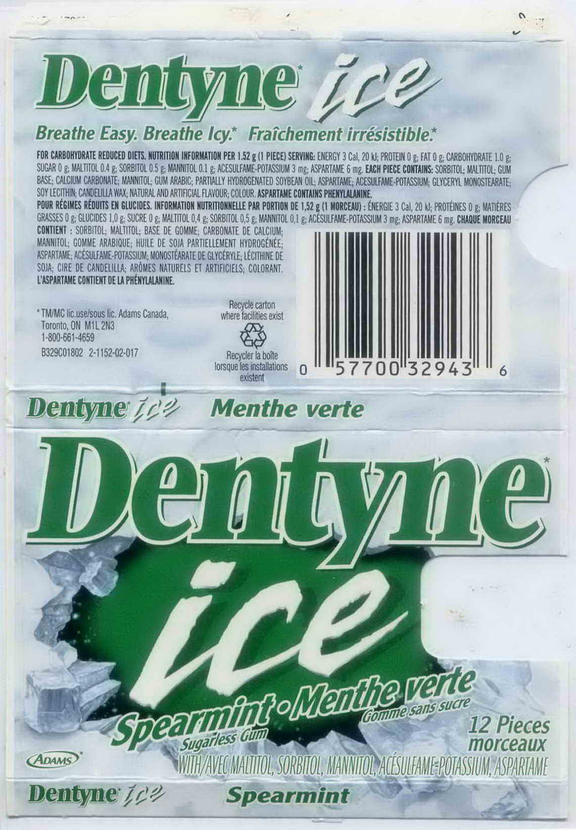 DENTYNE blister pellets Canada