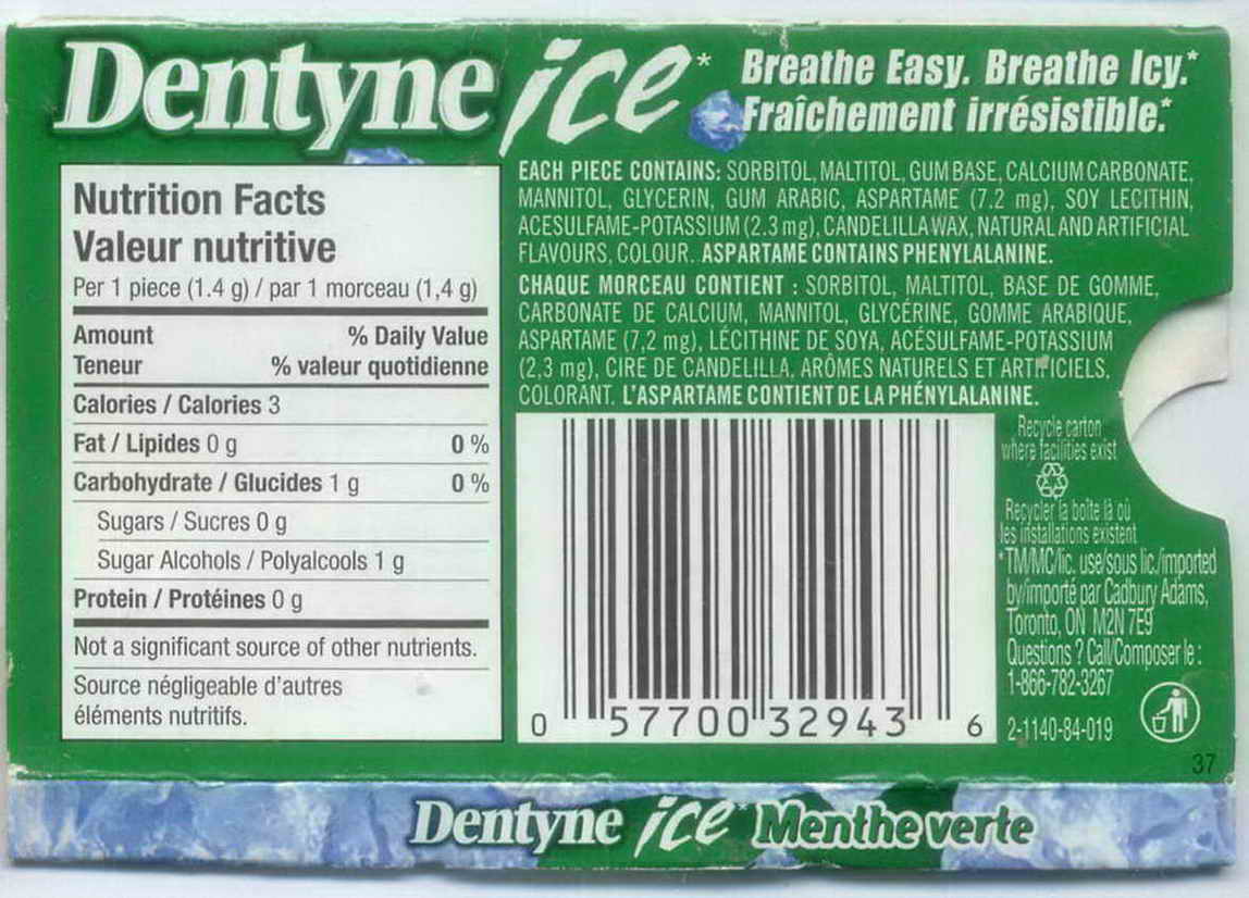 DENTYNE blister pellets Canada