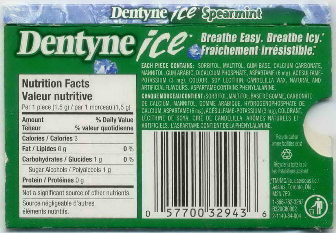 DENTYNE blister pellets Canada