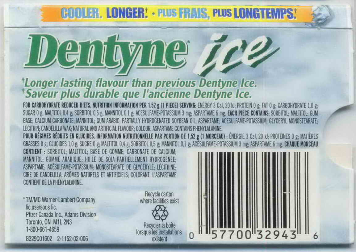 DENTYNE blister pellets Canada