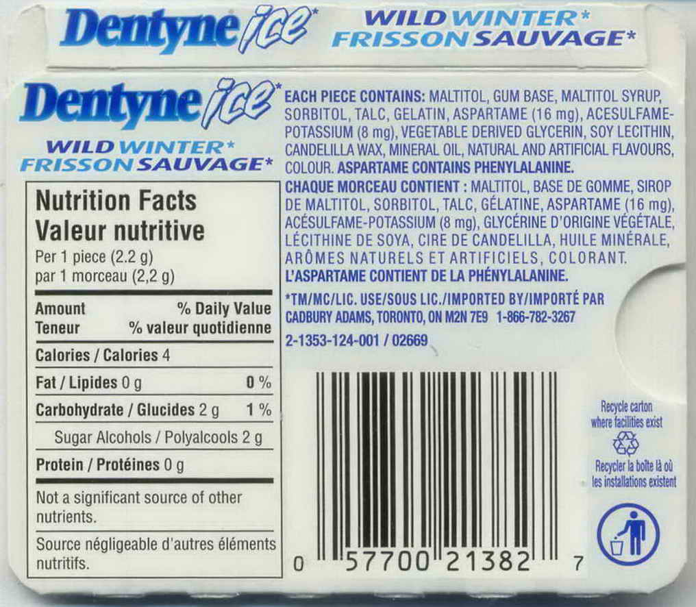 DENTYNE blister pellets Canada